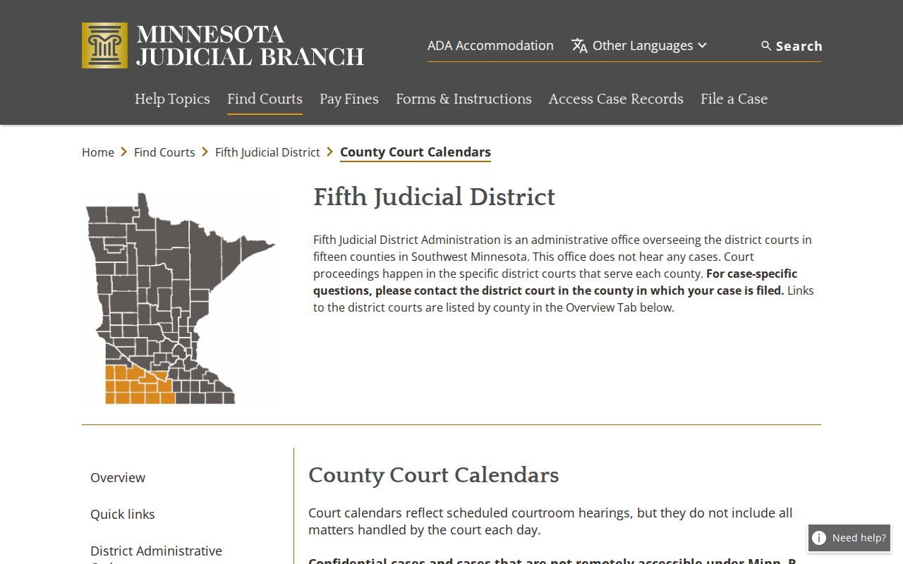Lincoln County court docket calendar access through the Fifth Judicial District