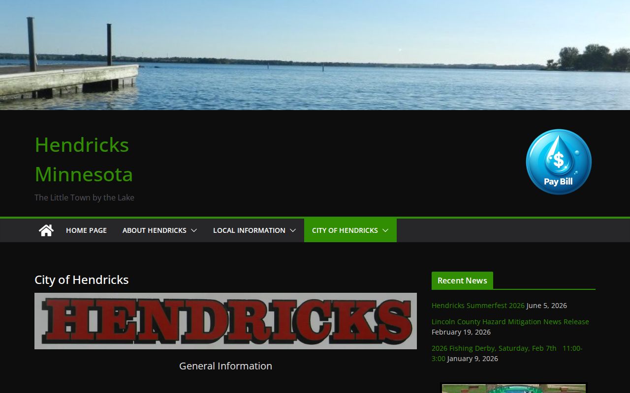 Official Hendricks City Hall page with city office information