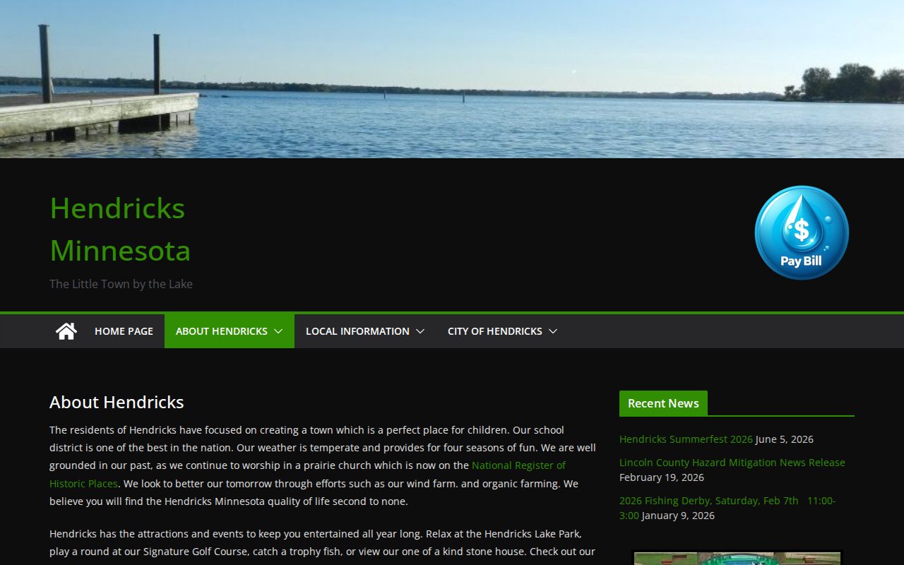 Official Hendricks community page with Lake Hendricks context