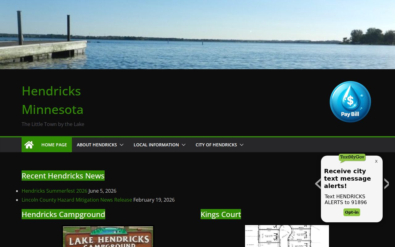 Official City of Hendricks website with city notices and services