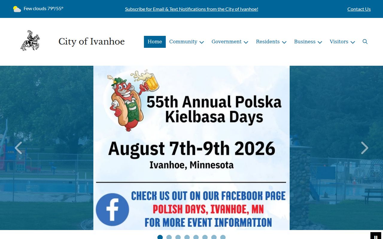Official City of Ivanhoe website with municipal notices and services