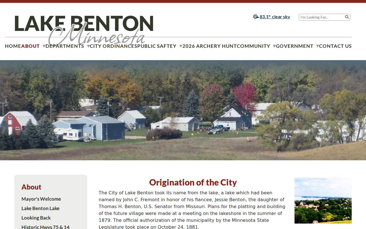 Official Lake Benton history page with city background information